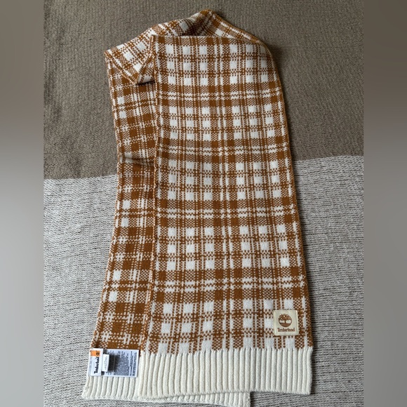Timberland Accessories - Timberland Unisex Camel & White Plaid Knit Sweater Scarf